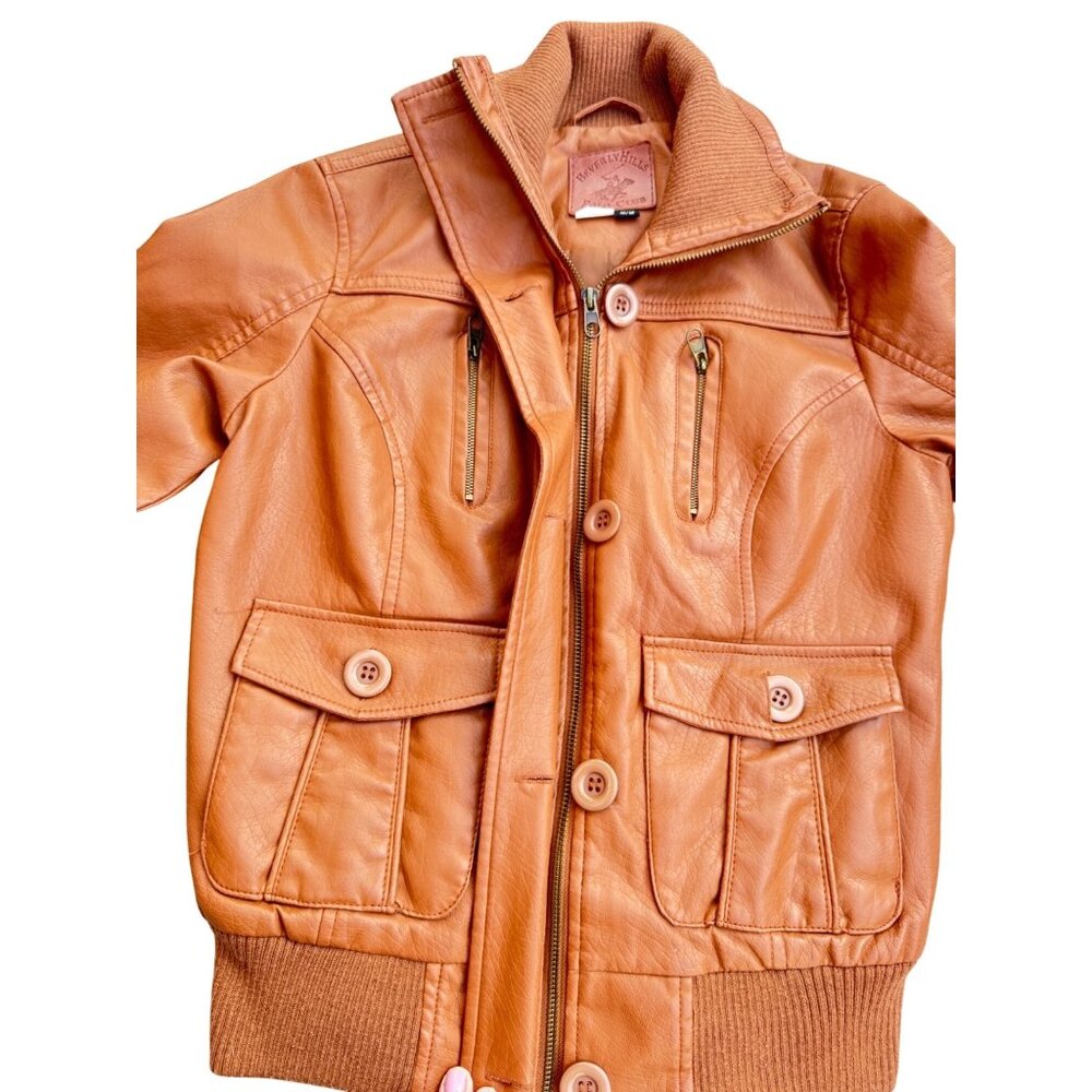 Beverly Hills Polo Club Women Medium Leather Jacket With Zip & Button Closure